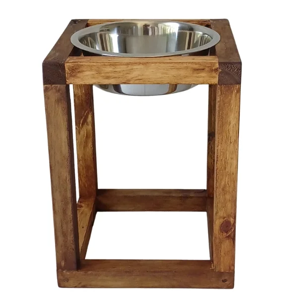Large, Single, Varnished elevated dog bowl stand