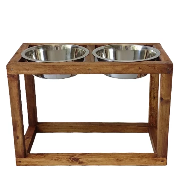 Med - Large, Double, Varnished elevated dog bowl stand