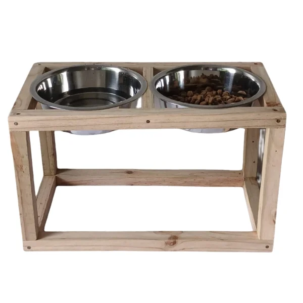 Medium, Double, Raw elevated dog bowl stand
