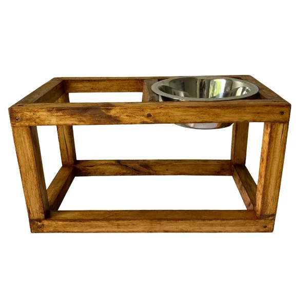 Medium, Double, Varnished elevated dog bowl stands