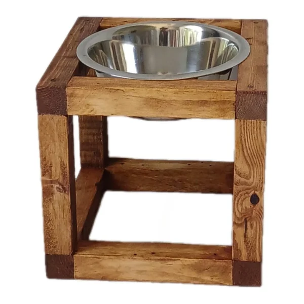Medium, Single, Varnished elevated dog bowl stand