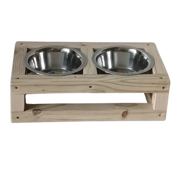 Small, double, raw elevated dog bowl stand