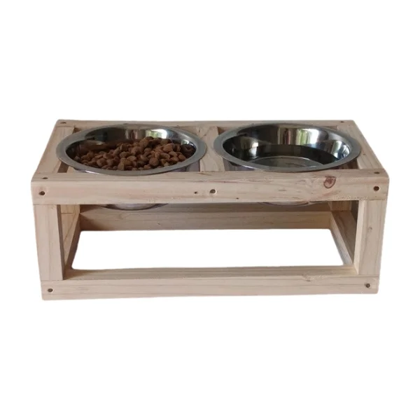 Small - Medium, Double, Raw elevated dog bowl stand