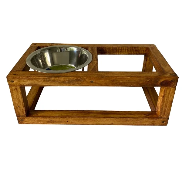 Small - Medium, Double, Varnished elevated dog bowl stand