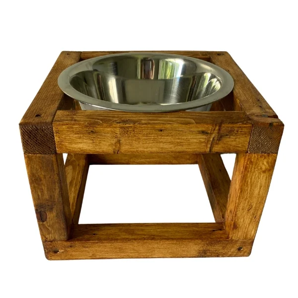Small - Medium, single, varnished elevated dog bowl stand